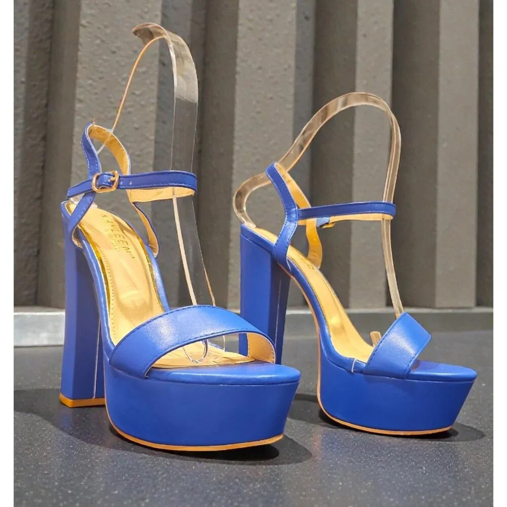 Blue Platform High Heel Ankle Strap Sandals